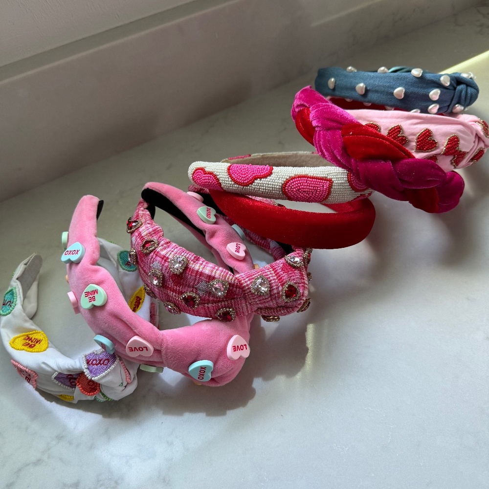 Set of 8 Valentine Headbands Twine and Love Saints Conversation Hearts Jeweled